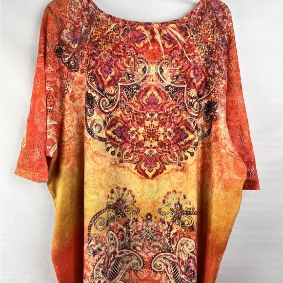Women’s 22/24 2x Open Knit SS Shirt Top, Catherine’s Boho, Orange Gold, Pretty - Picture 5 of 8